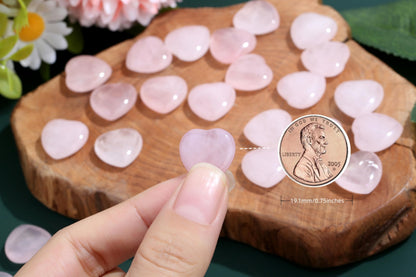 NUKAYAI 20PCS Rose Quartz Crystals Pink Trinkets Hearts Worry Stones Polished Healing Crystal Natural Cute Pocket Tiny Love Set Reiki Balancing Meditation Mothers Day Bulk Gifts for Women