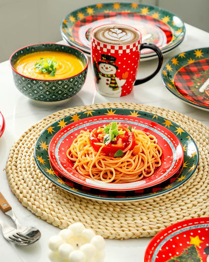 Hasense 16 Pcs Ceramic Dinnerware Sets, Holiday Coffee mugs Plates and Bowls Set for 4, Chip & Scratch Resistant Party Serving Dishes Microwave and Dishwasher Safe, Colorful