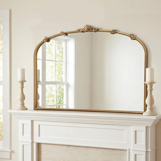 Besdomus Large Vintage Gold Mirror: 40"x29" Traditional Ornate Antique Arched Mirror - French Baroque Decorative for Wall/Mantel/Bedroom/Entryway/Bathroom/Hallway - Home Decor for Fashion-Conscious