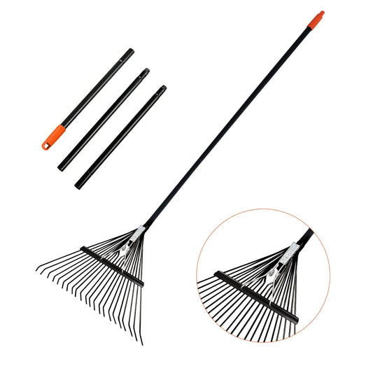 LA ZINNIA Rake for Leaves,22.8" Wide Gardening Leaf Rake for Lawns,22 Metal Tines with 33-67" Adjustable Handle Rakes for Lawns Yard Grass Flower Beds