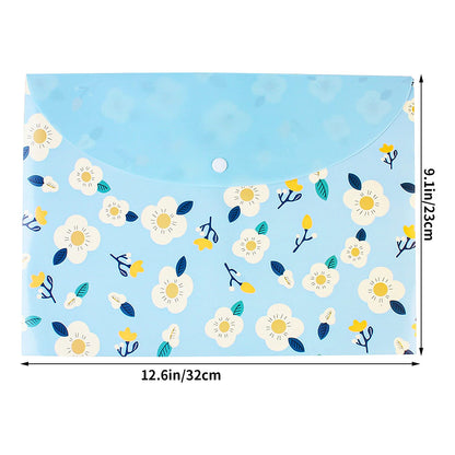 10 pcs Style Floral Printed A4 Paper Document File Folder Poly Envelopes Document Organizer Booklet File Paper Folders with Snap Button 4 Color (4 Color, A4)