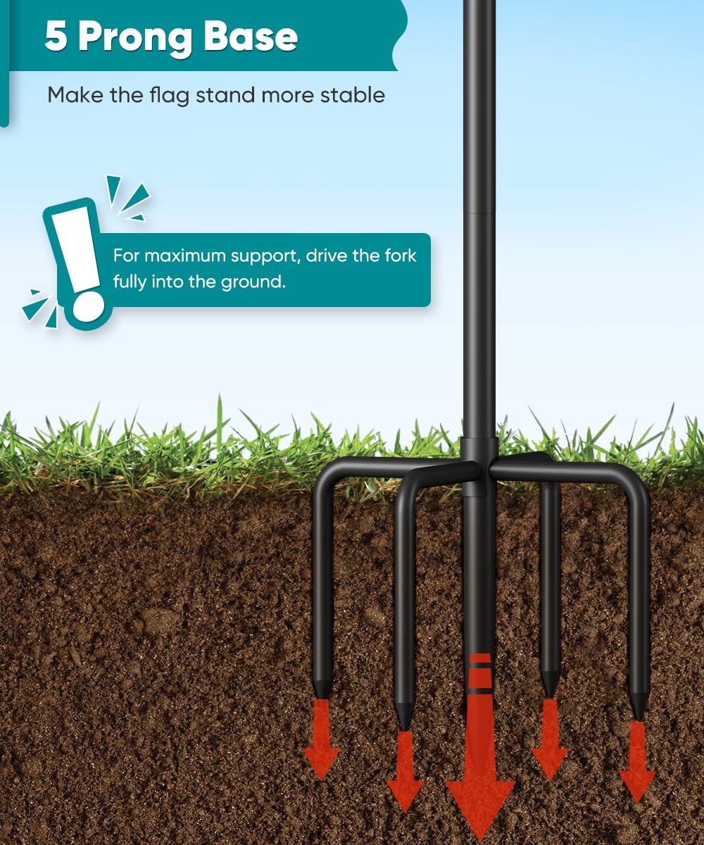 Waaliji Garden Flag Holder Stand for Outside 12x18, Outdoor Heavy-Duty Metal Yard Flagpole Stake Hanger with 5 Spikes Base for Banners Decor Decoration, 2 Pcs