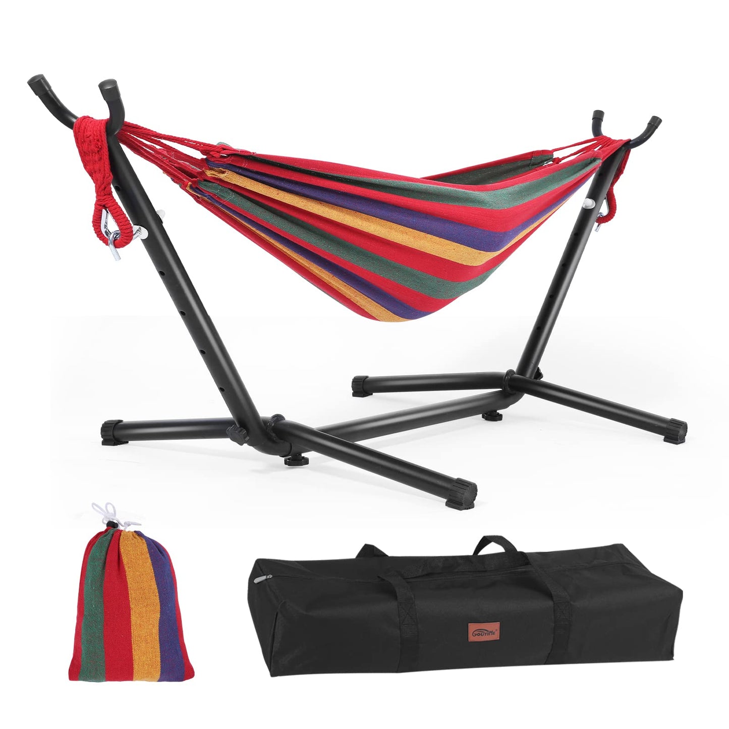 Goutime Children's Hammock with Stand, 220 lb Capacity, with Portable Carrying Bag, Kids Hammocks for Indoor, Outdoor, Patio, Deck, Yard, Beach (Red Stripe, Child Size)
