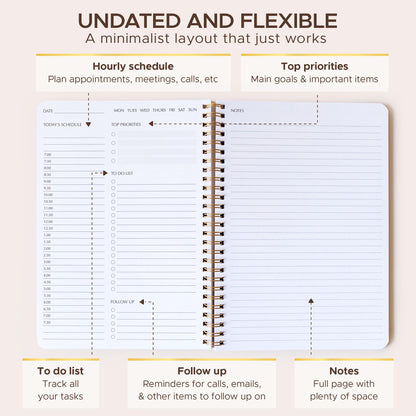 Simple Daily Planner Undated & To Do List Notebook: With Hourly Schedule - 6.5x9.25" Blush Pink - Aesthetic Spiral Note book for Work and Life Tasks - Day & Hour Agenda, Organizer Notepad Journal