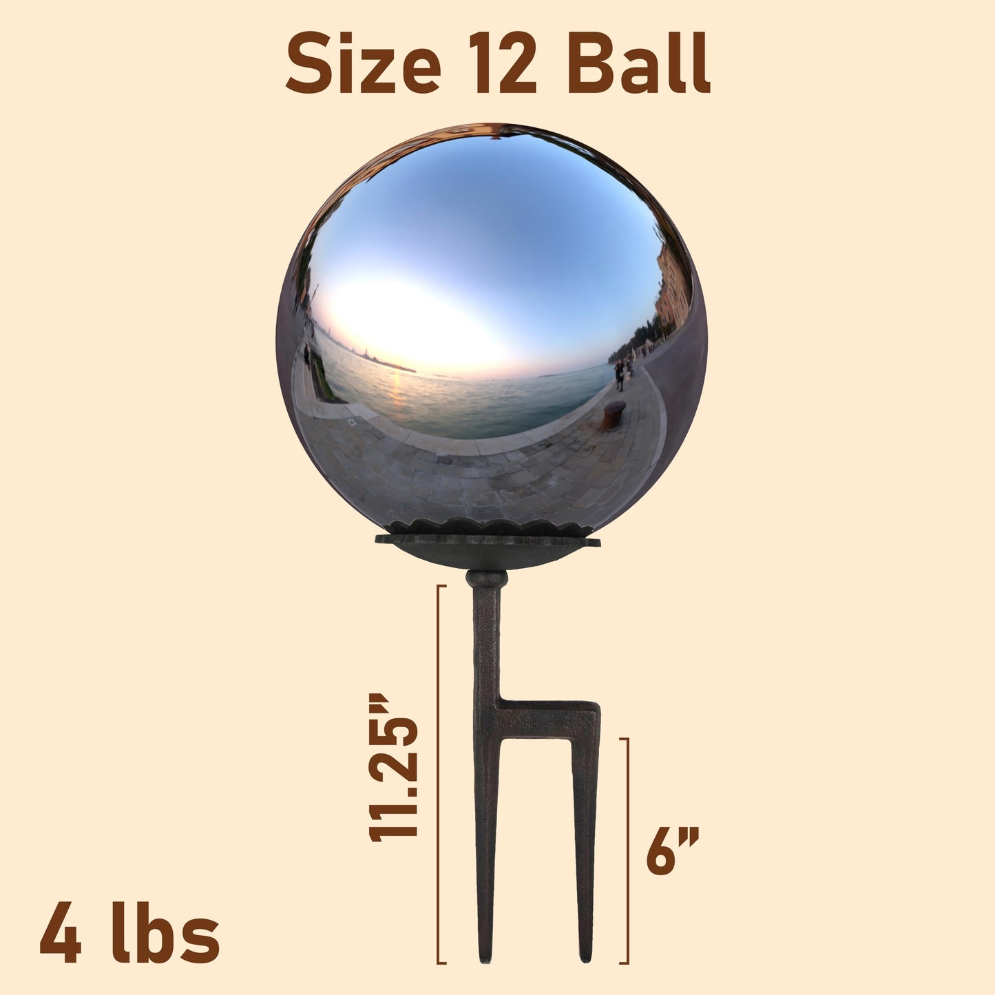 Lulu Decor, Silver Stainless Steel Gazing Mirror Ball Size 12 with cast Iron Screw Stand (for Windy Area)