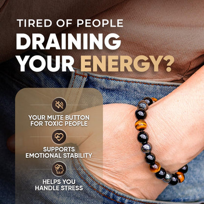 Conscious Items Triple Protection Bracelet, Tigers Eye, Hematite Stone, & Black Obsidian Bracelet, Spiritual Stone Bracelets for Women & Men, 7.87 in