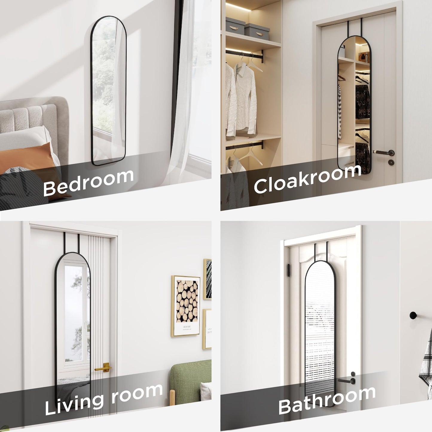 SCWF-GZ 47x14 Mirror Full Length Back Door Hanging or Wall Mounted Aluminum Metal Frame Arch Mirrors for Entryway Bedroom Bathroom Dressing Living Room 47 14 inch Black
