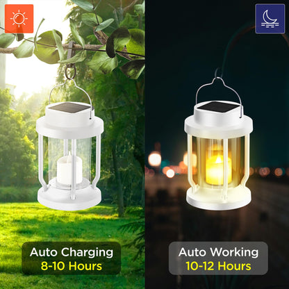 FriutShine Solar Lantern Outdoor & Indoor Use – Hanging Solar Lights with Realistic Flickering Flameless Candle, Weatherproof for Gardens, Patios, Trees, and Lawns (White, 2 Pack)