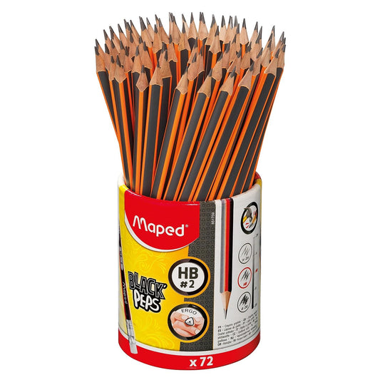 MapMaped Black'Peps 2 Graphite Pencil 72-Pack - Ergonomic Triangular Shape for Comfortable Writing - Smooth Performance & Durability - Classroom Essential
