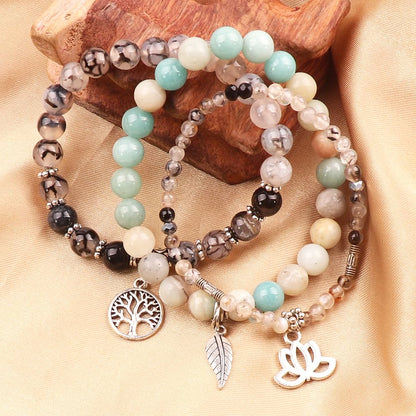 UEUC Tree of Life Yoga Healing Stone Bracelets,Multilayer Lotus Chakra Stone Reiki Bracelet Sets,Anxiety Crystal Natural Stone,for Women Stress Relief(#151)