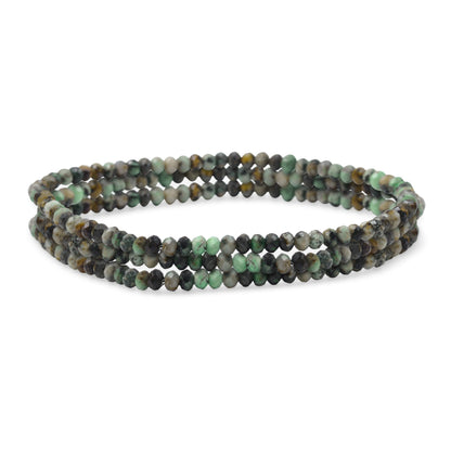 Bling Jewelry Genuine Natural Tiny African Turquoise Faceted Ombre Multicolor Petite Seed Caviar Rondelle Beads Olive Green Stretch Bracelets For Women Teens Stackable Set of 3 Strands