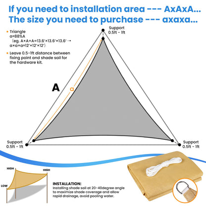 StorageTastic Triangle Sun Shade Sail - 12' x 12' x 12', Breathable Sunshades for Outdoor Patio, Garden, Deck, Yard, Tear & Fade, UV Block Awnings for Patio Shade with Ropes Resist Wear (Sand)