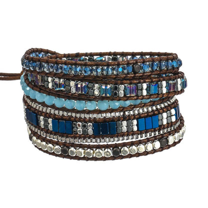 Plumiss Boho 5 Wraps Handmade Beaded Statement Stainless Steel Box Chain Bracelet Jewelry Collection for Men and Women