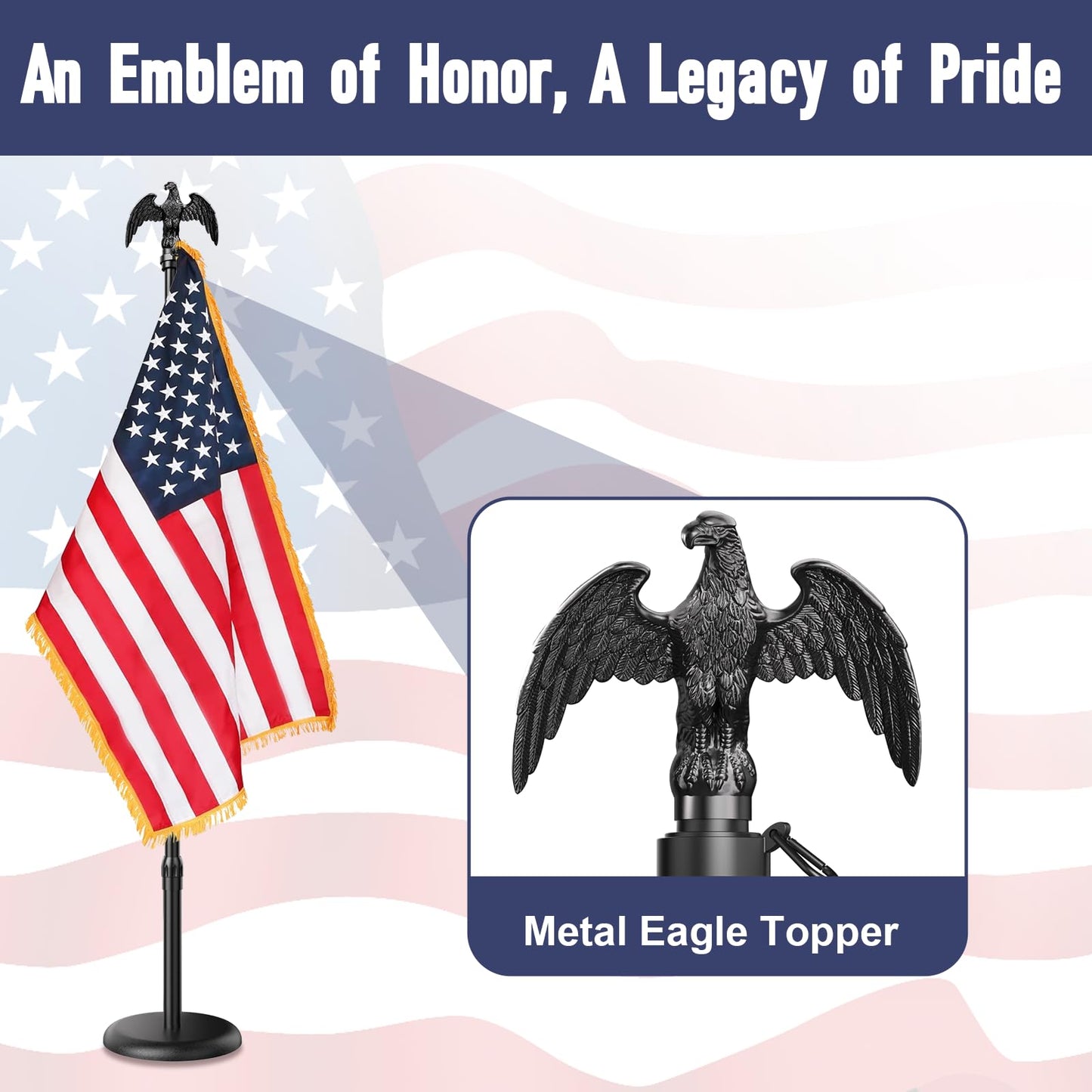 Indoor Flag Pole and Stand,8FT Flagpole Kit with Base Eagle Topper 3x5 FT American Flag,Heavy Duty Indoor Flag Pole for City Hall/Businesses/Office/Auditorium/School/Home