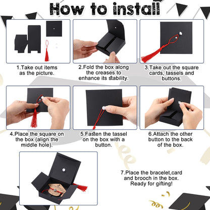 Cunno 50 Sets 2026 Graduation Gifts Bulk Include 50 Compass Bracelet 50 Graduation Cap Box with Tassel 50 Congratulations Cards, Party Favors Party Supplies for Him Her(Black Red)