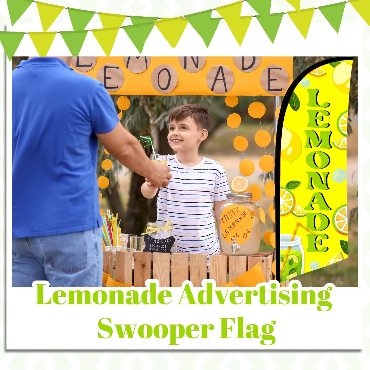 HunnmingRe 2 Set Lemonade Feather Flag Kit, 8ft Advertising Swooper Flag Banner with Pole and Ground Stake for Business Restaurant Advertising Banner for Outside Ground