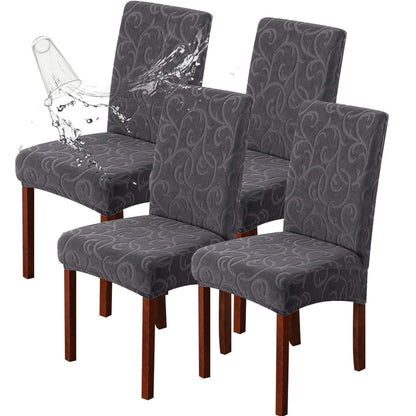 Genina Waterproof Dining Room Chair Covers Stretch Parsons Chair Slipcovers for Dining Room Kitchen Chair Protector Cover, Removable, Washable (4, Flower Pattern-Dark Gray)