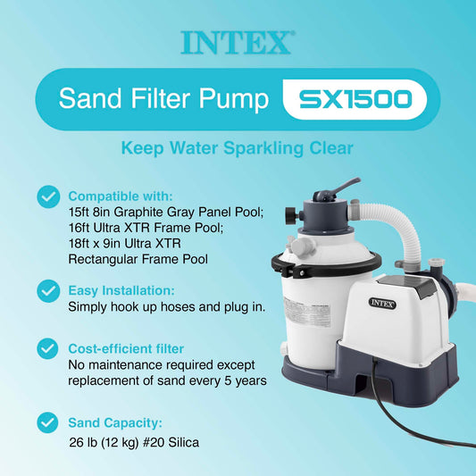 INTEX 1,500 GPH Krystal Clear Sand Filter Pump for Above Ground Pools, Swimming Pool Pump with Automatic Timer - Improved Circulation, Filtration, & Clarity