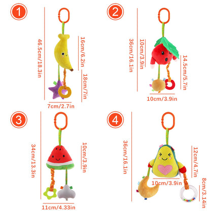 KAKIBLIN Baby Hanging Toys, 4 Pack Carseat Toys,Early Baby Cognitive Sensory Soft Hanging Toy for Crib Stroller Gym Mobile Plush Toy,Suitable for Babies 0-12 Months,Fruit