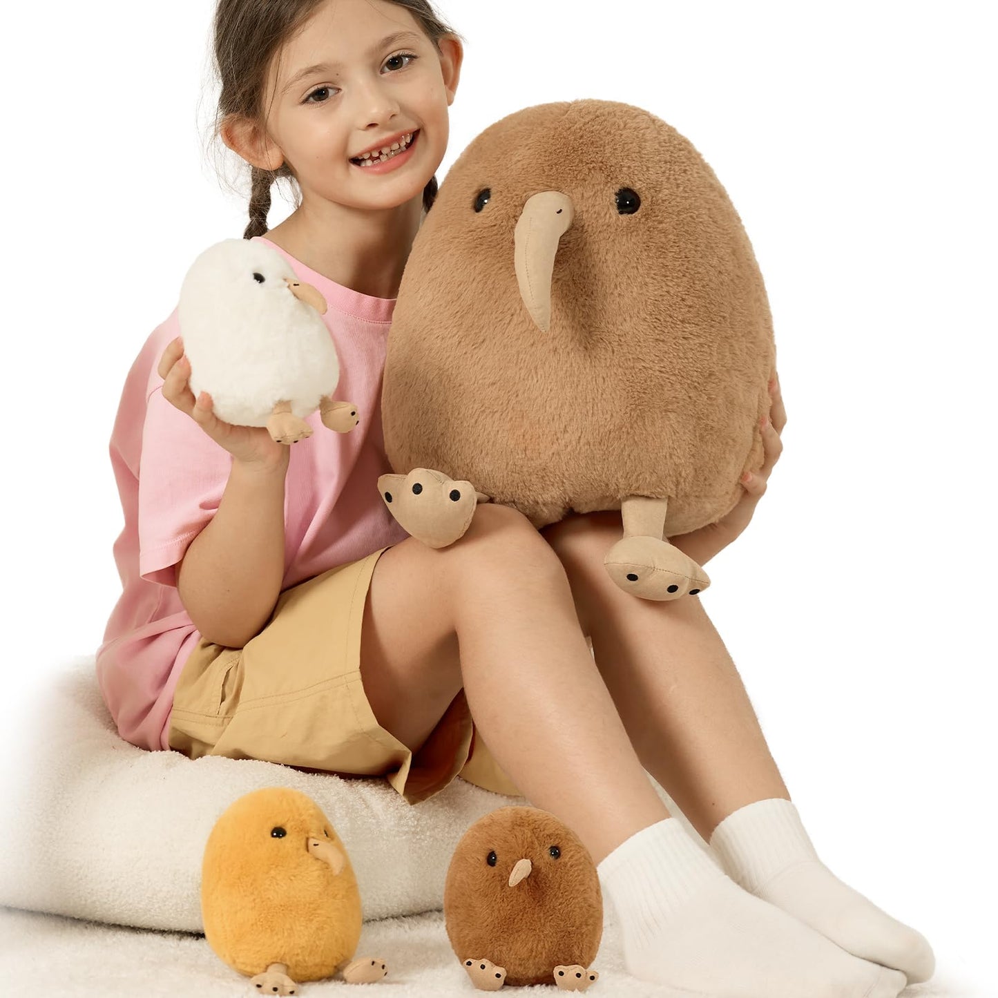MorisMos Plush Kiwi Bird Toys for Kids, Realistic Mommy Kiwi Bird Stuffed Animal with 3 Baby Chicks, Soft Machine Washable Plush toy, Educational & Role Playset Gift for Birthday Baby Shower Christmas