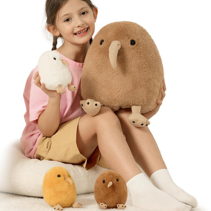 MorisMos Plush Kiwi Bird Toys for Kids, Realistic Mommy Kiwi Bird Stuffed Animal with 3 Baby Chicks, Soft Machine Washable Plush toy, Educational & Role Playset Gift for Birthday Baby Shower Christmas