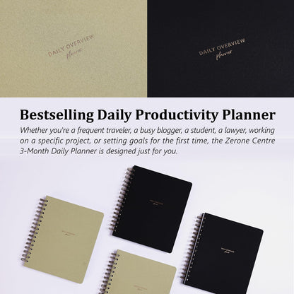 Daily Productivity Planner with Monthly View - Large 93 Day Dashboard Desk Notepad for Time Management, Mindfulness, Self Care, Goal Setting, To Do List-Hard Cover Wire-bound