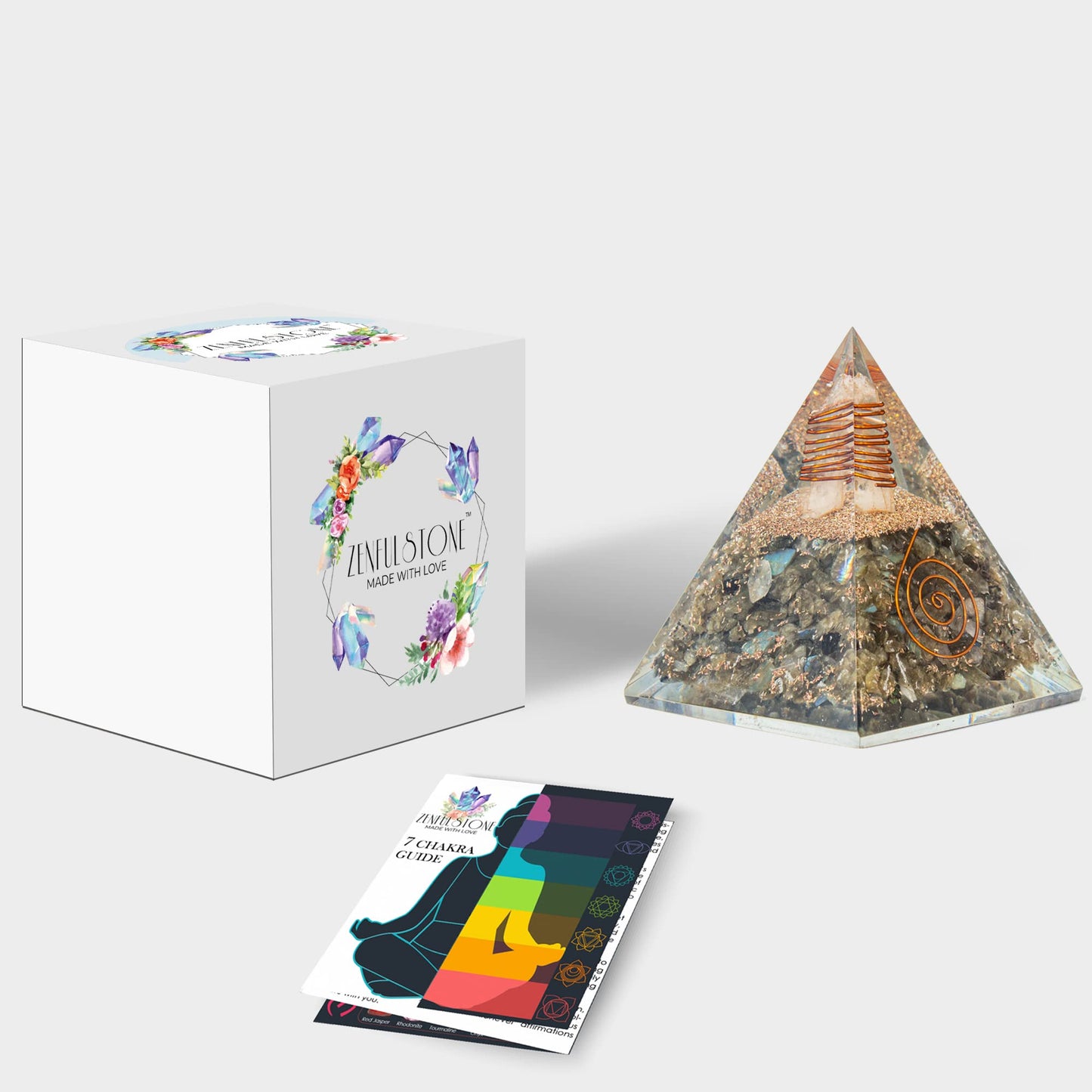 Labradorite Orgone Pyramid for Confidence & Self-Empowerment | Orgonite pyramids with Copper Coil and Crystal Quartz for Chakra Protection
