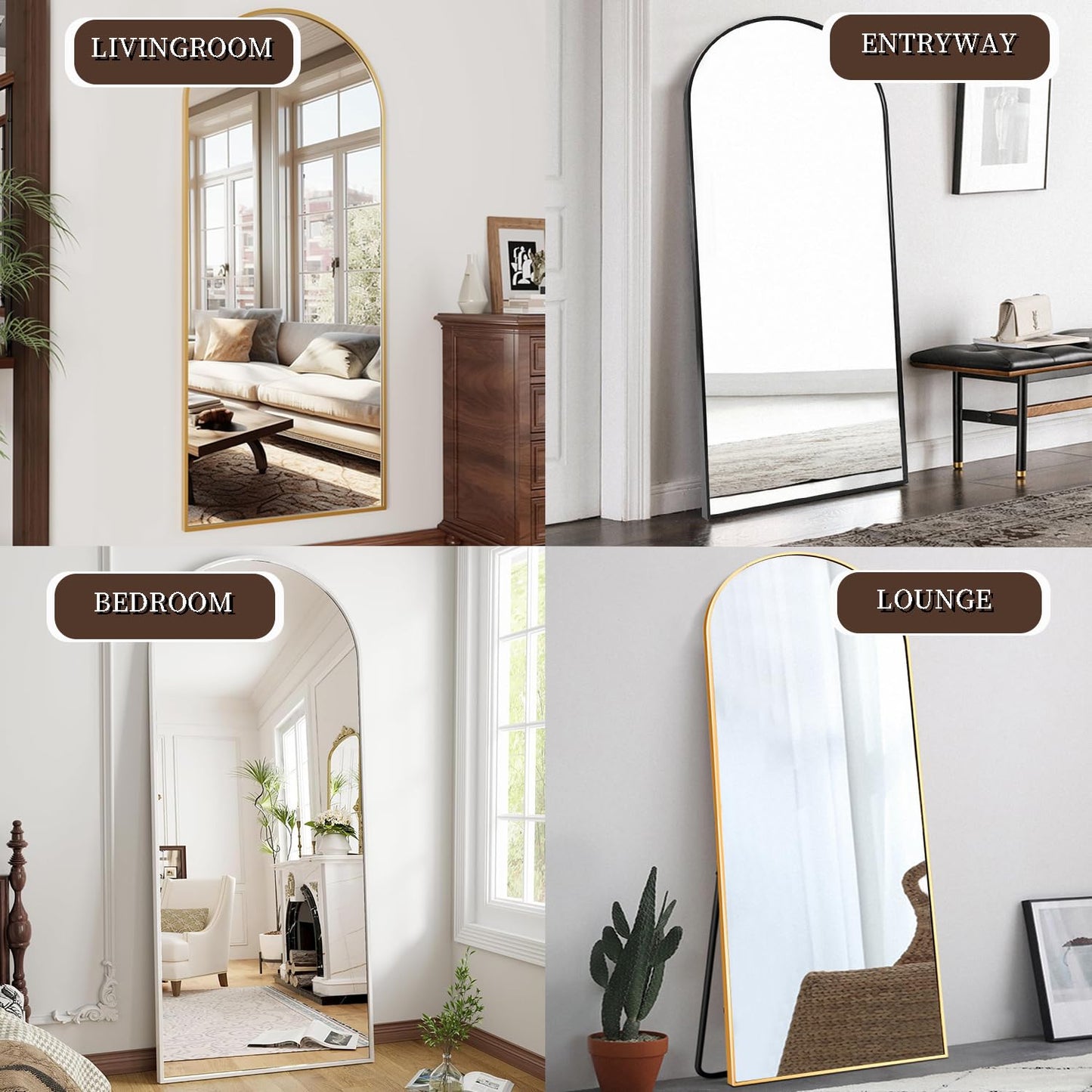 OGCAU Full Length Mirror, 71"x30" Arched-Top Floor Mirror, Wall Mounted Hanging or Leaning, Standing, Full Body with Aluminum Frame for Bedroom Living Room, Black