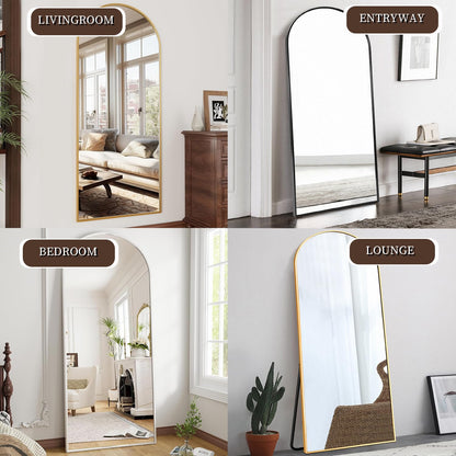OGCAU Full Length Mirror, 71"x30" Arched-Top Floor Mirror, Wall Mounted Hanging or Leaning, Standing, Full Body with Aluminum Frame for Bedroom Living Room, Black