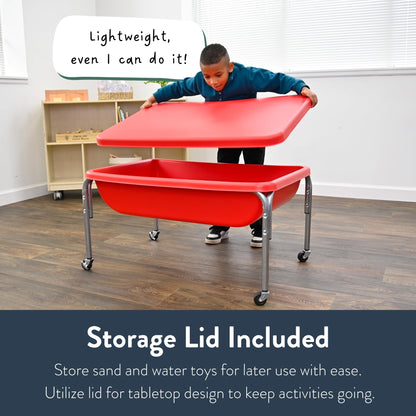 Children's Factory Medium Sensory Table and Lid – 24″ Height, Sandbox with Lid, Water Table for Kids, Red