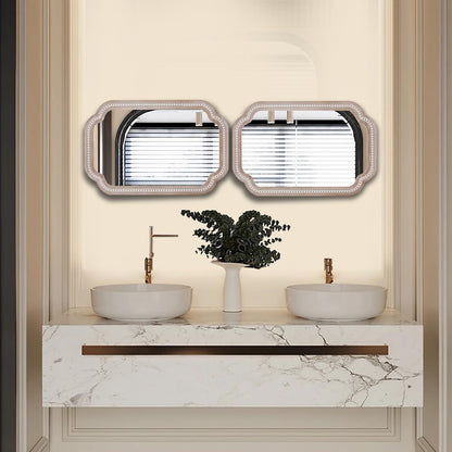 36x24 Inch Boho Wooden Scalloped Mirror for Entryway, Rustic Farmhouse Decorative Mirrors for Bathroom Over Sink, Living Room, Bedroom, Hallway (Vertical/Horizontal)