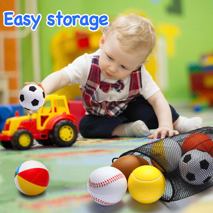 Mini Sports Balls Set of 6 Foam Ball for Kids 2.8 inch Soft Balls for Toddlers with Bag Includes Soccer, Basketball, Football, Baseball ,Tennis and Beach ball- Throwing Toys for Baby Boy and Girl