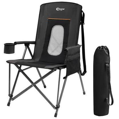 PORTAL Oversized Folding Camping Chair High Back Portable Lawn Chairs for Adults Outdoor Sports with Hard Armrest Cup Holder，Supports 400LBS Black