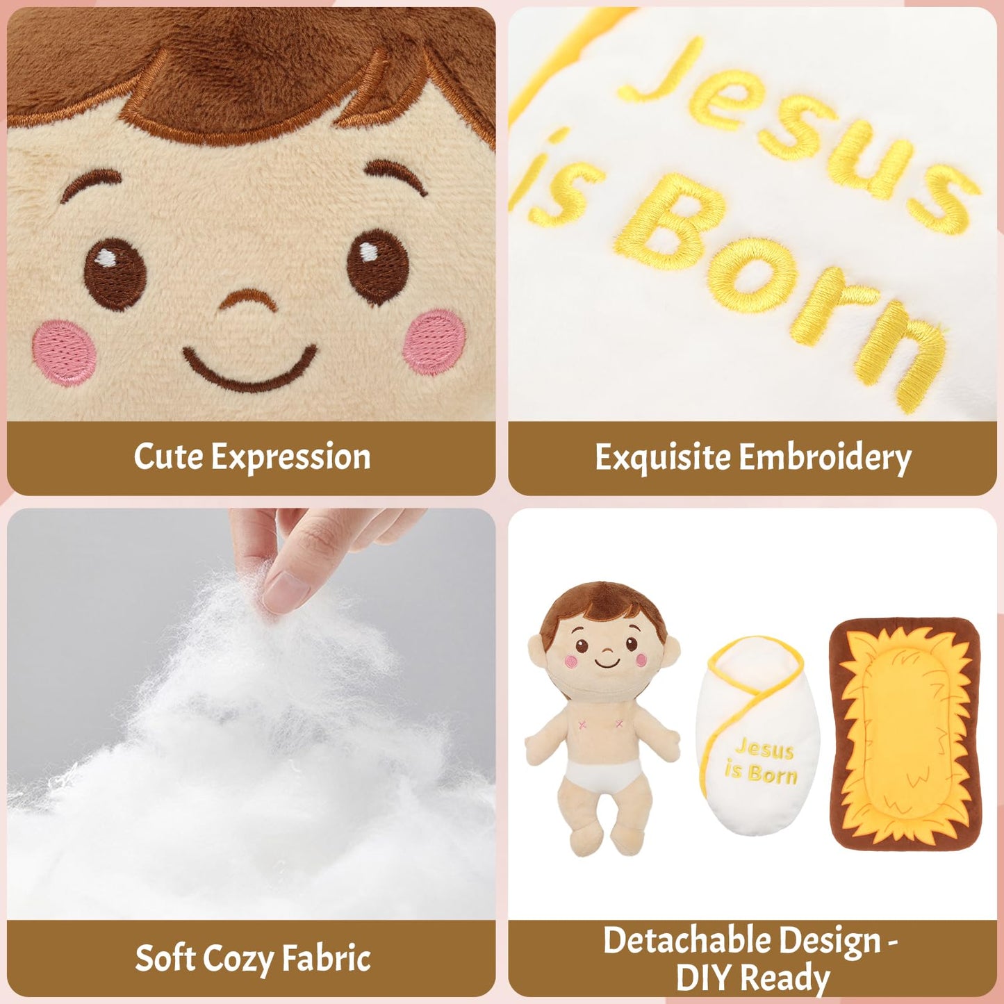 Yelakey Jesus Plush 12", Baby Jesus Plush Stuffed Doll for Nativity Manger Scene, Cute Plushie Gift Toys for Kids, Christian Stuff Religious Party Toys, Church Easter Christmas Baptisms Favors