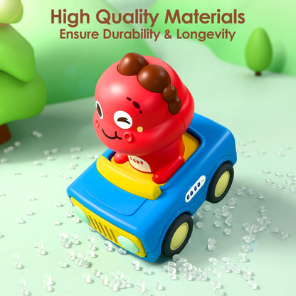 iPlay, iLearn Press Go Car Toys for Toddlers 1-3, Baby Animal Race Cars, Infant Play Car Set, Push Go Friction Dino Car for 6-9-12-18 Month, 1st Valentine Gift Easter Stuffer for 1-2 Years Old Boy Kid