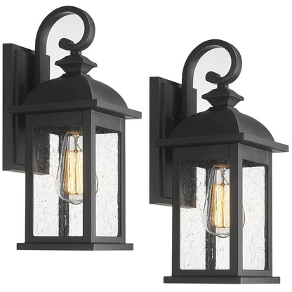 FEMILA Exterior Wall Sconce, 2 Packs Outdoor Waterproof Wall Lights Fixture, E26 Socket Wall Lantern for Porch, Anti-Rust Matte Black Finish with Seeded Glass Lampshade, 4FD54B-2PK BK