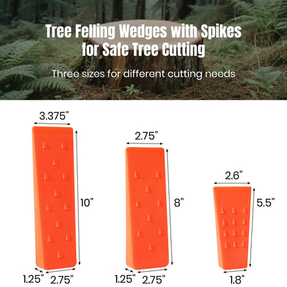 6 Pack Tree Felling Wedges with Spikes for Safe Tree Cutting – 2 Each of 10", 8” and 5.5” Wedges with Storage Bag; 6 Felling Dogs to Guide Trees Stabilize and Safely to Ground for Loggers and Fallers