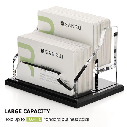 SANRUI Black Business Card Holder for Desk 2 Slot , Clear Acrylic Horizontal Name Card Stand for Women and Men, Desktop Organizer Display for Office Home Exhibition - 120 Card Capacity 1 Pack