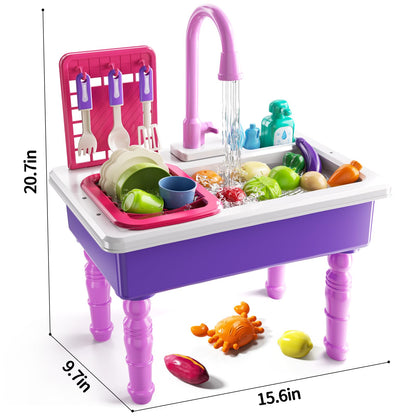 JUKUDAHU Play Sink with Running Water, Play Kitchen Toys Sink for Kids 3 4 5 6 7 Years Old, Electrical Dishwasher, Kitchen Accessories Set, Dishes Games, Gifts for Toddlers 3-5