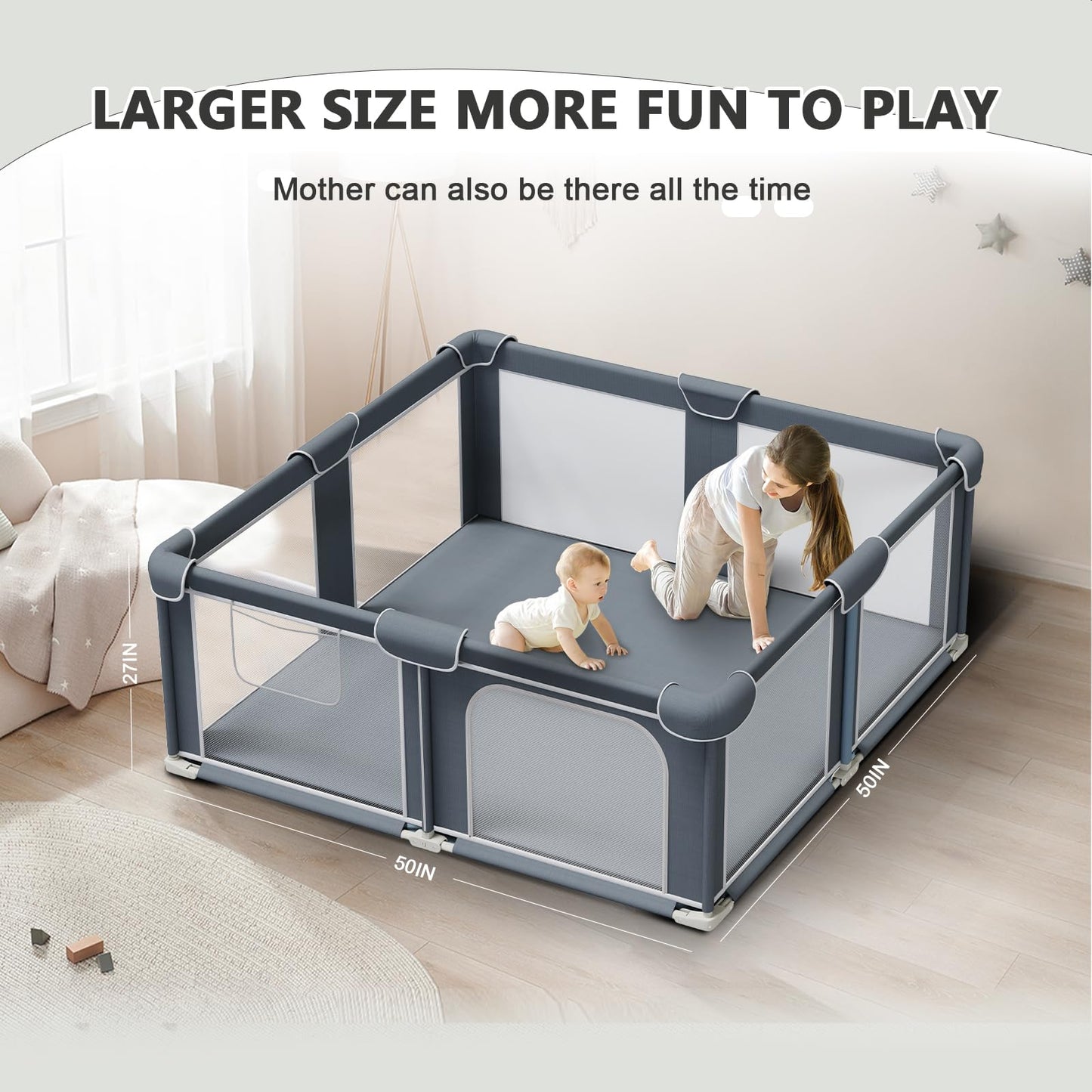 G TALECO GEAR Foldable Playpen for Babies and Toddlers, 50"x50" Portable Play Yard with Mat, Kids Collapsible Play Pen with Sturdy Metal Frame & Mesh Walls, Indoor & Outdoor Baby Fence Play Area