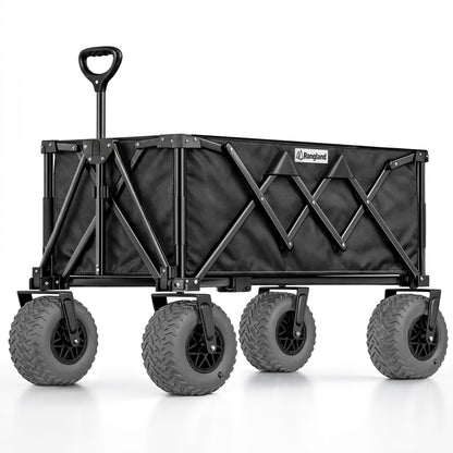 Beach Wagon with Heavy-Duty 10" Air Tires - All Terrain Folding Card with Big Wheels for Sand and Gravel - 300 LB. Capacity (Black)