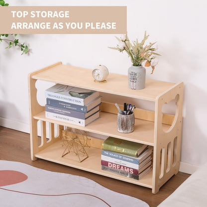 Montessori children's bookshelves, toy shelves, wooden storage and organization shelves, sturdy and safe kindergarten classroom furniture bookcases （3Tier）