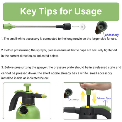 INNOVJOPRO 0.5 Gallon Hand Pump Sprayer for Garden Plant and Cleaning with 2 Adjustable Nozzle and Side Water Inlet & Safety Valve