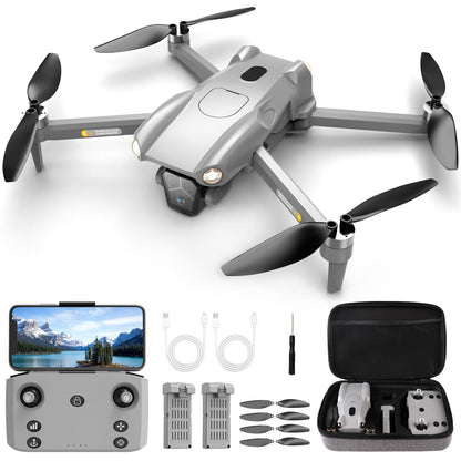 Dwi Dowellin GPS Drone with Camera for Adults,2K HD RC Plegable Drones with Auto Return,Follow Me and Lightweight,2 PCS Batteries for Long Flight Time,Easy Fly Quadcopter for Kids & Beginners