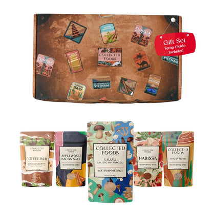 BBQ Rub Gift Set - 5 Spices Gift Set in Premium Box - Great Grilling Gift for Mother's Day, Father's Day, Birthday, Men, Women - Unique Barbecue Seasonings Gourmet Spice Set of 5: Bacon Salt, Harissa, Umami Mushroom Powder, Coffee Rub, Tuscan Grill