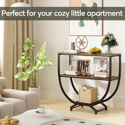 GILLAS 3 Tier Console Tables, 30" Height Entryway Table, Sofa Table Behind Couch, Industrial Entryway Furniture TV Stand with Storage for Living Room, Easy No-Extra-Tools Assembly, Rustic Brown