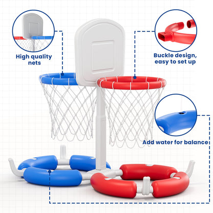 HYES Double Pool Basketball Hoop with Backboard, 2-in-1 Floating Pool Toys Ring Toss Game, 2 Player Games Summer Outdoor Water Toys Gifts for Kids Ages 4-8 8-12 & Adults, Family Swimming Pool Party