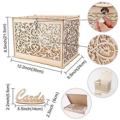 Funyear DIY Rustic Wedding Card Box with Lock, Wooden Gift Card Box Holder Graduation Card Box Money Box for Wedding Reception Deco, Baby Showers, Birthday Party Decorations