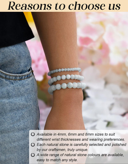 Landorilo Beaded Bracelet for Men Women, 8mm Natural Stone Aquamarine Healing Crystal Stretch Bracelets, Ideal Christmas Birthday Jewelry Gifts with Energy Card，Replacement Beads Included