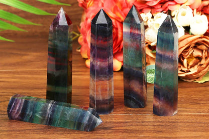 LAIDANLA Fluorite Healing Crystals Wands 3.5-4" Polishing Natural Reiki Energy Wand Stone Hexagonal Point Obelisk Large Crystal Gemstones for Meditation Therapy Crystal Grid Gifts Decoration 1Pcs